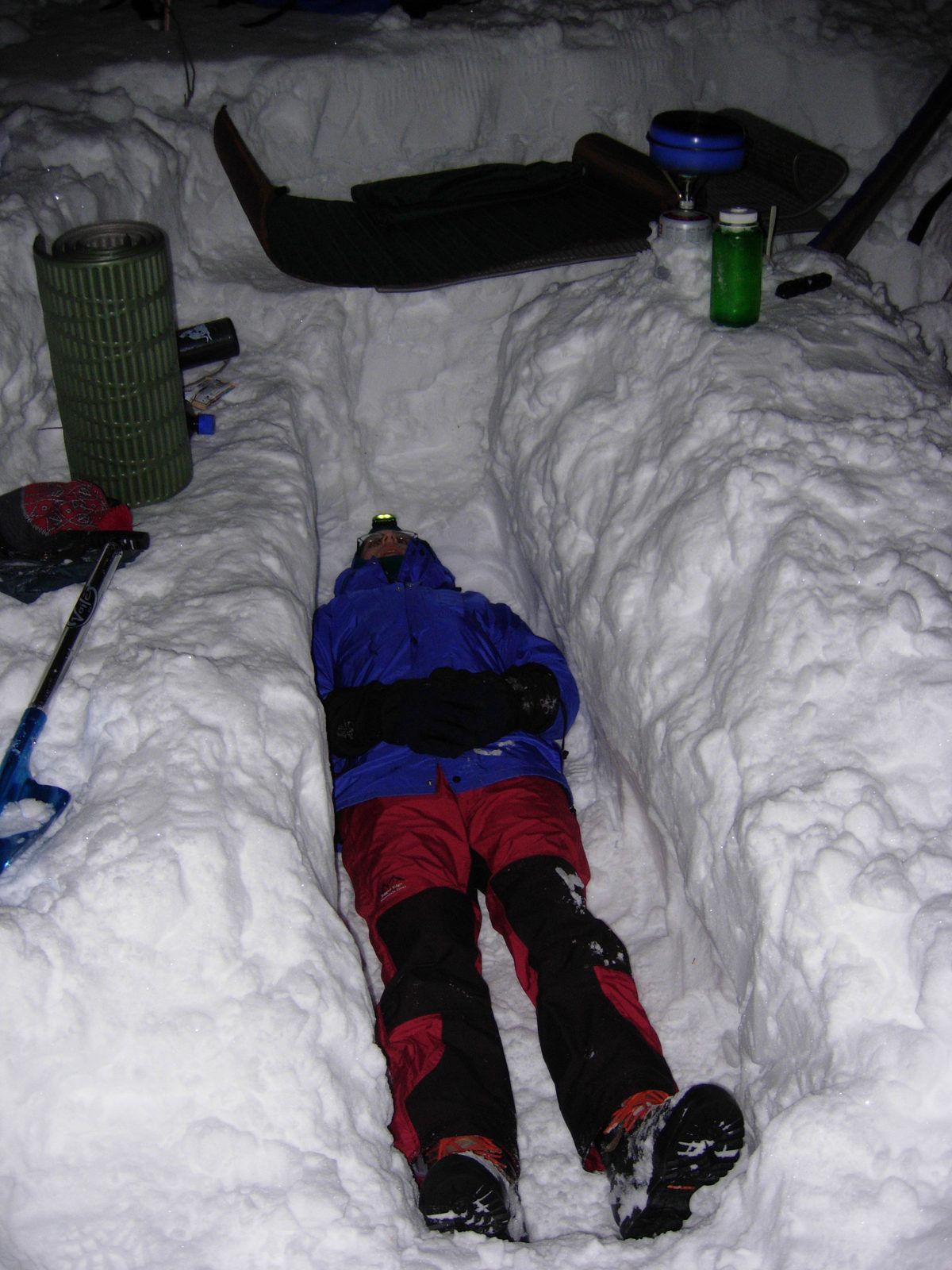 David, testing out his snow-bed.