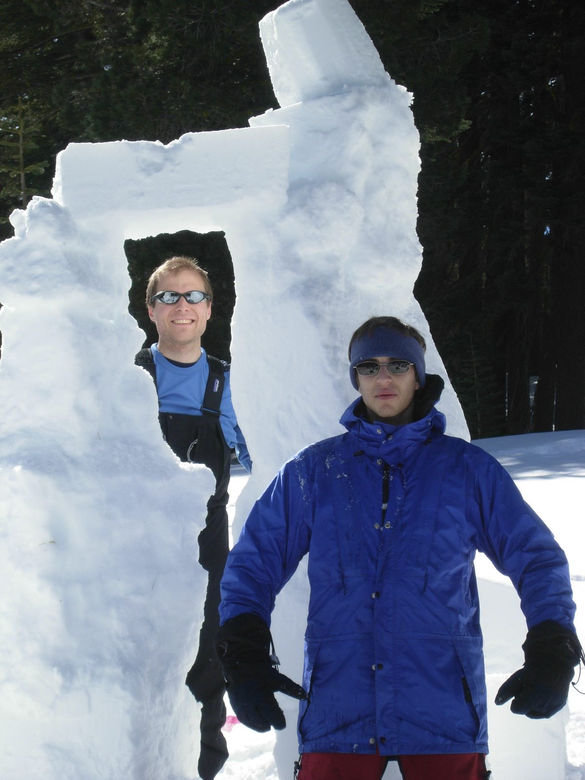 John and David having completed the first section of Snowhenge.
