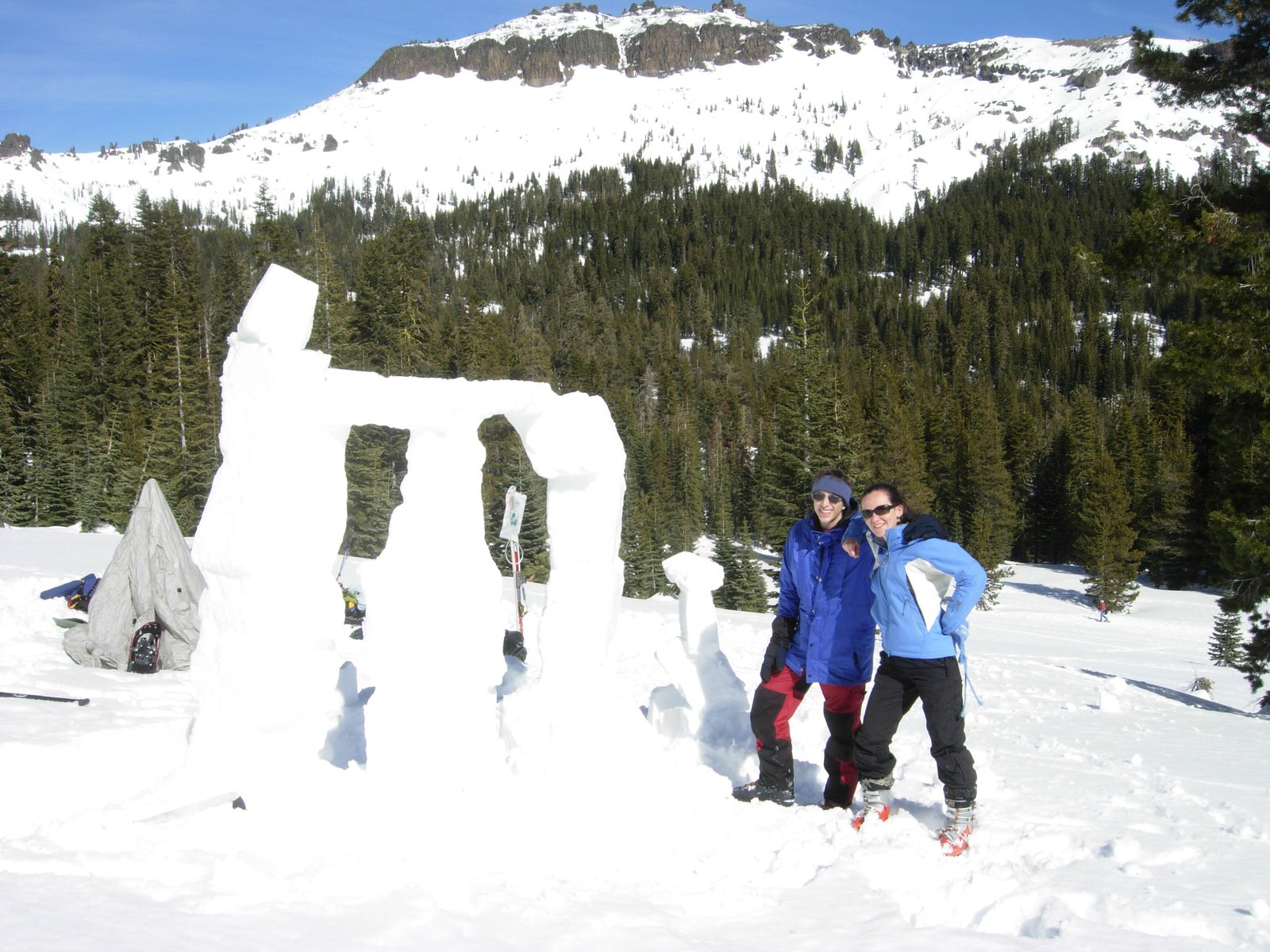 David and Rachel with completed (for now) Snowhenge.  If only there were some way to check in on...