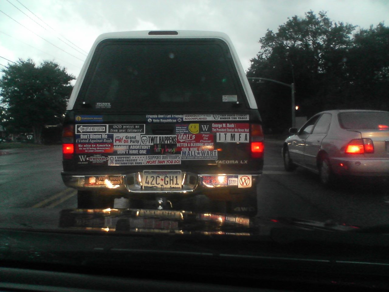 Best pickup truck I saw in Texas:  Jacked Tacoma 4x4 with a top and countless funny bumper stickers.