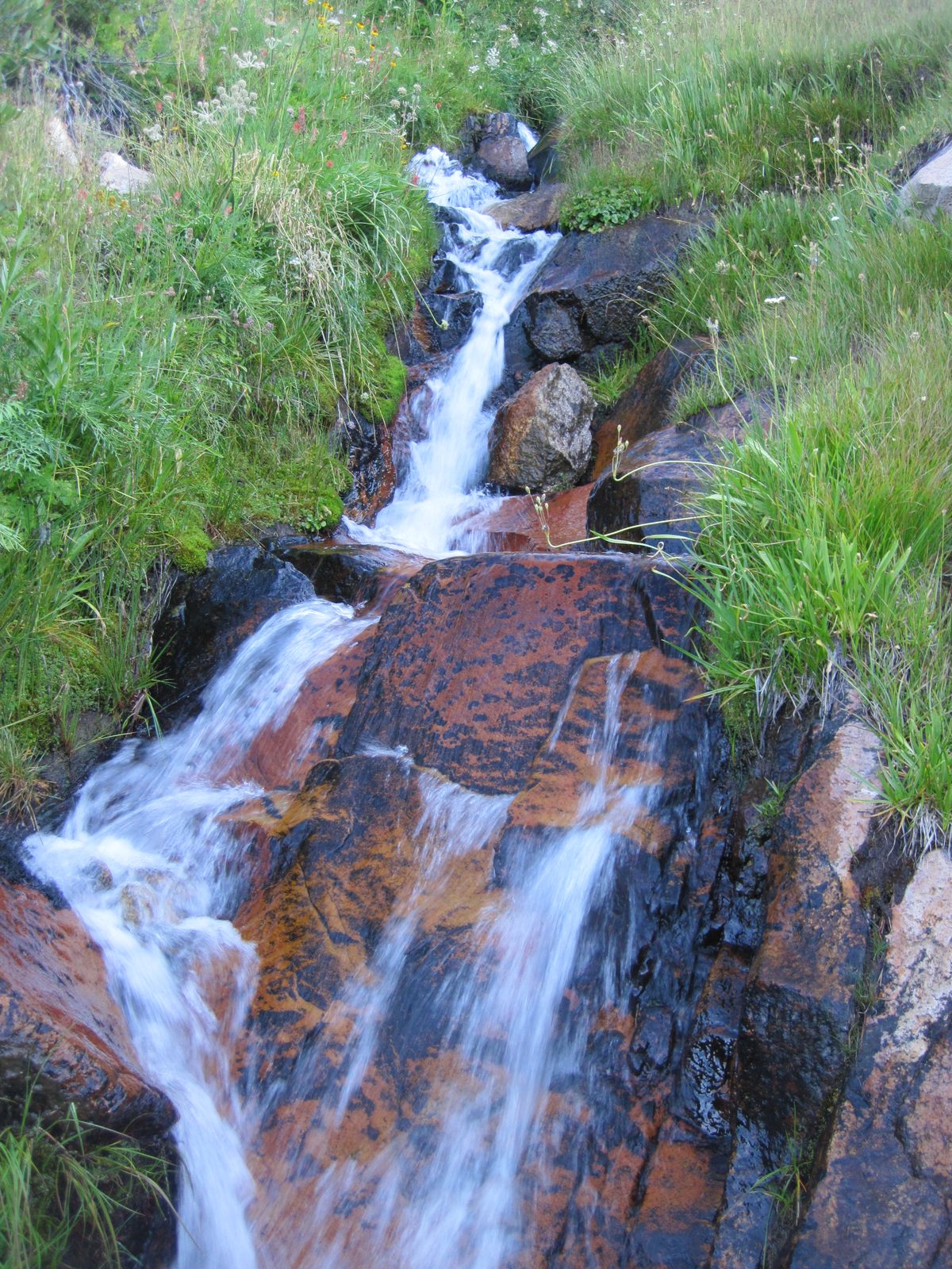 Passing a small stream and one of the last chances to fill up on water for the long day on dry granite.