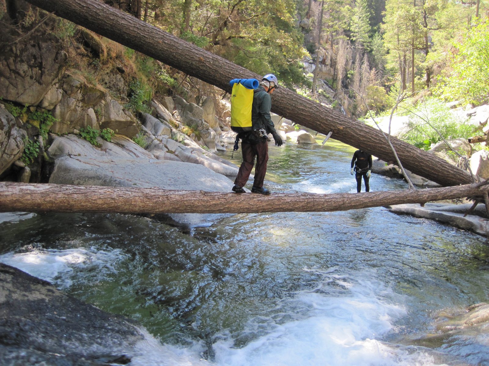 Joel crossing a log.