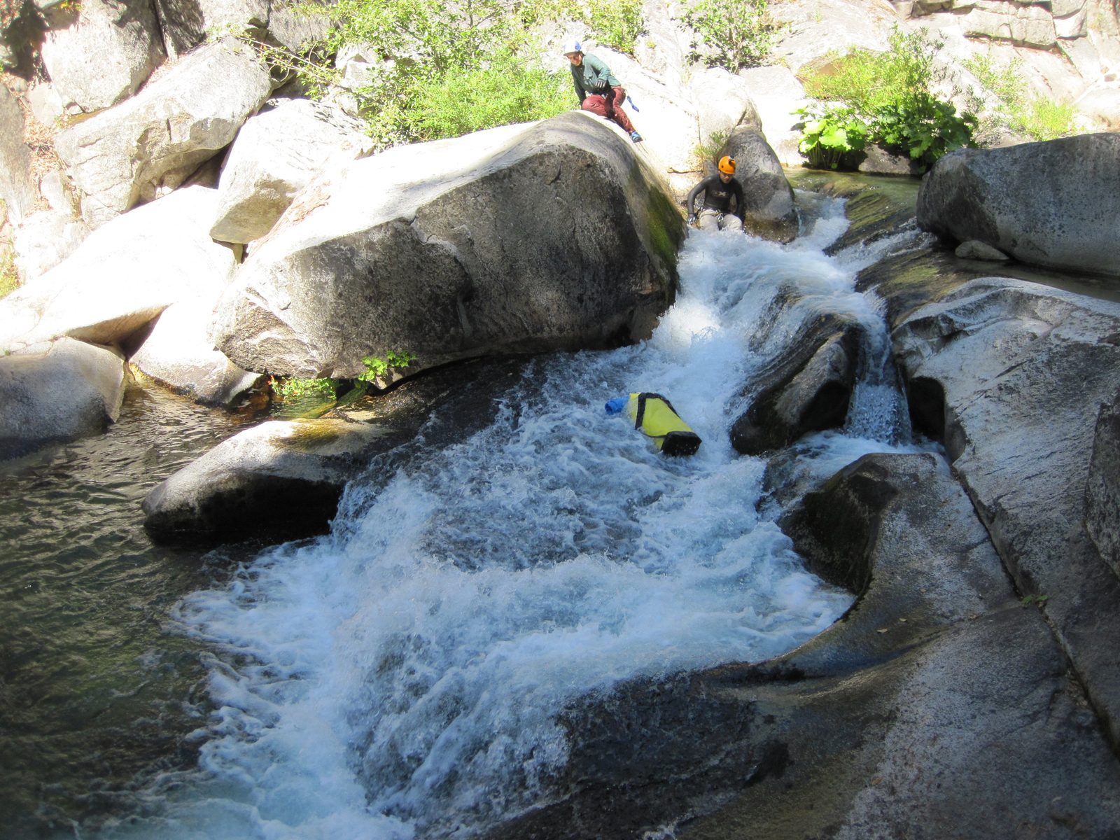 Yang and Joel try an advanced water slide.