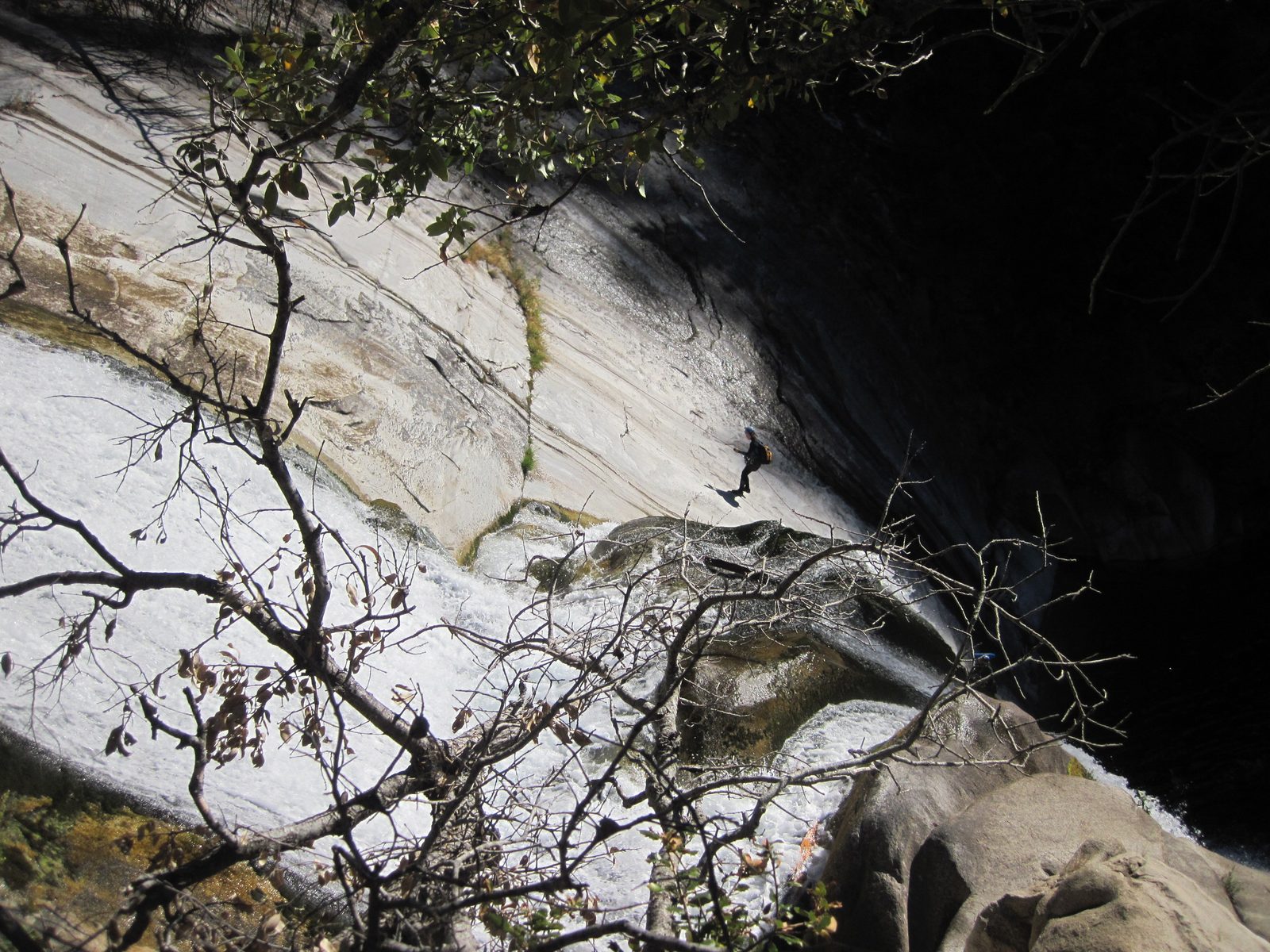 Monica on rappel from a distance.