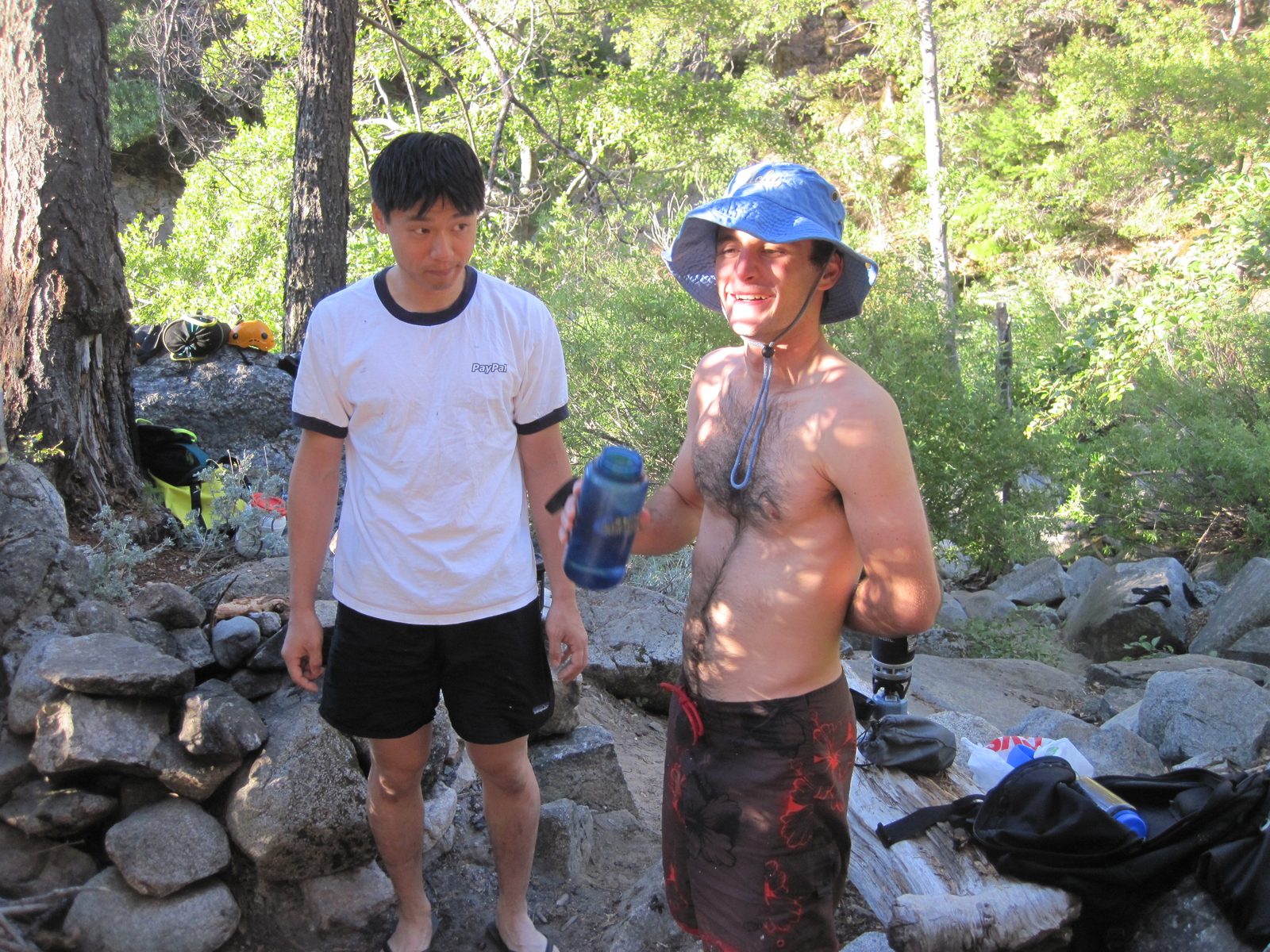 Yang and Vinnie relaxing at camp.
