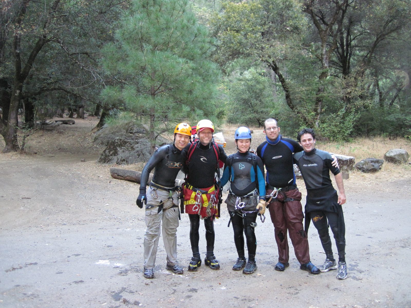 Group photo at the lower trailhead parking lot. We had a long hour or so of waiting and fending...