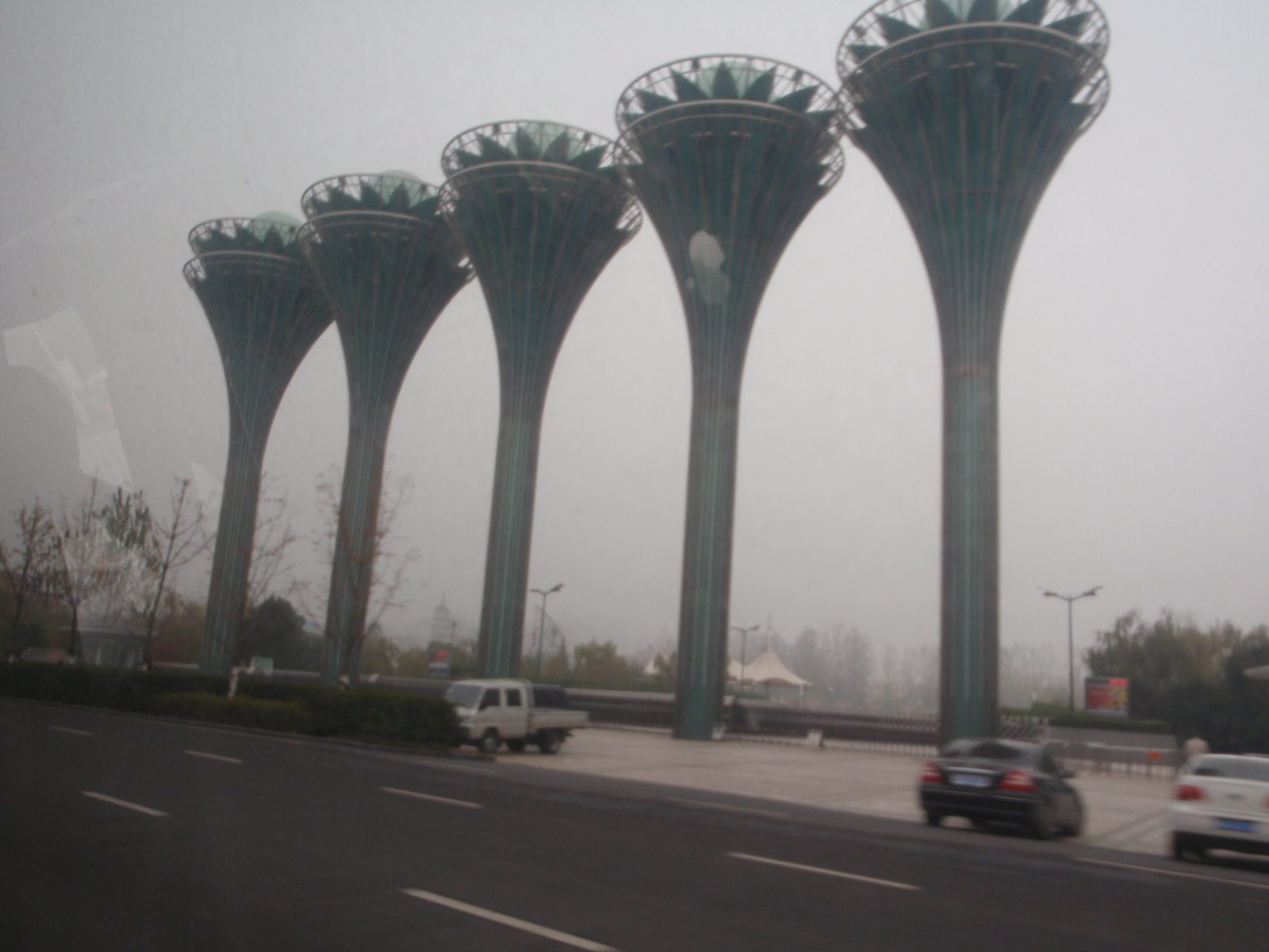 Next to a park on Fanhua Da Lao (Fanhua Road). At night these light up with neon animations.