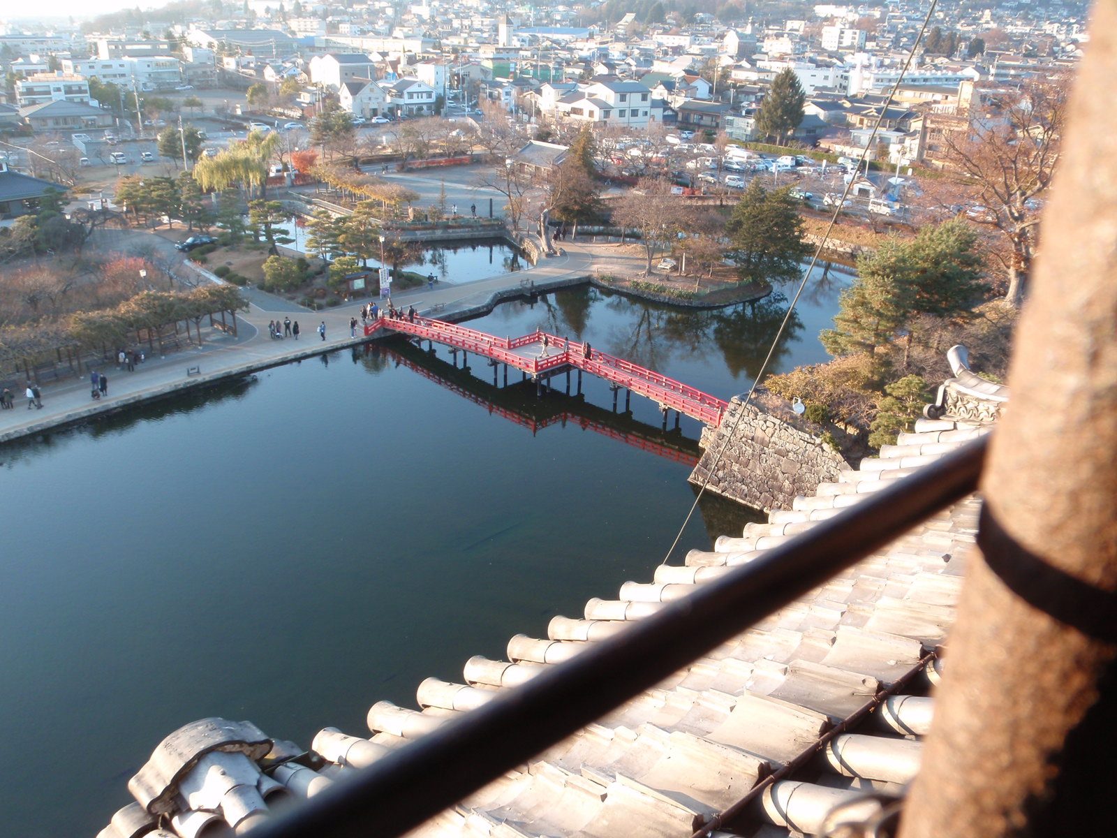 View of Matsumoto town from Level 3 (of 6) inside Matsumoto Castle.