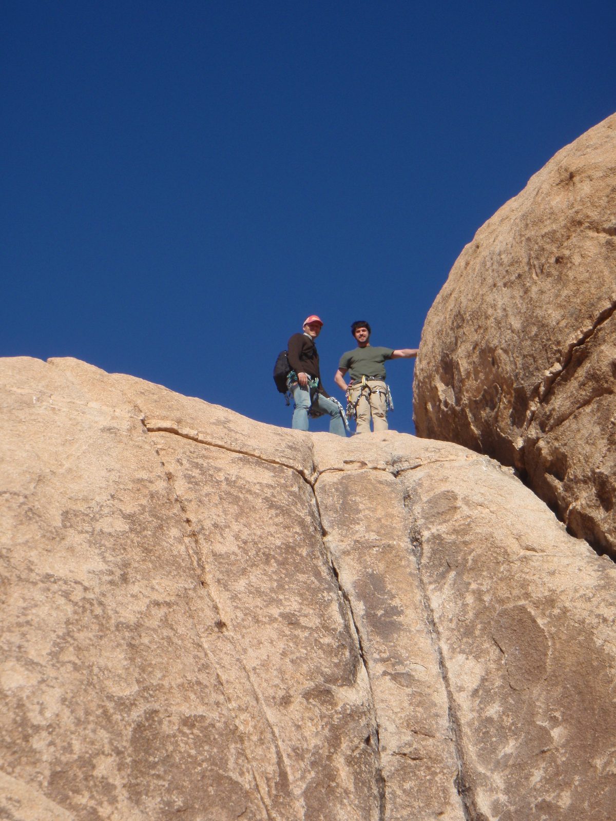John and Alex at the top of a 5.8 double-crack on Trashcan Rock.