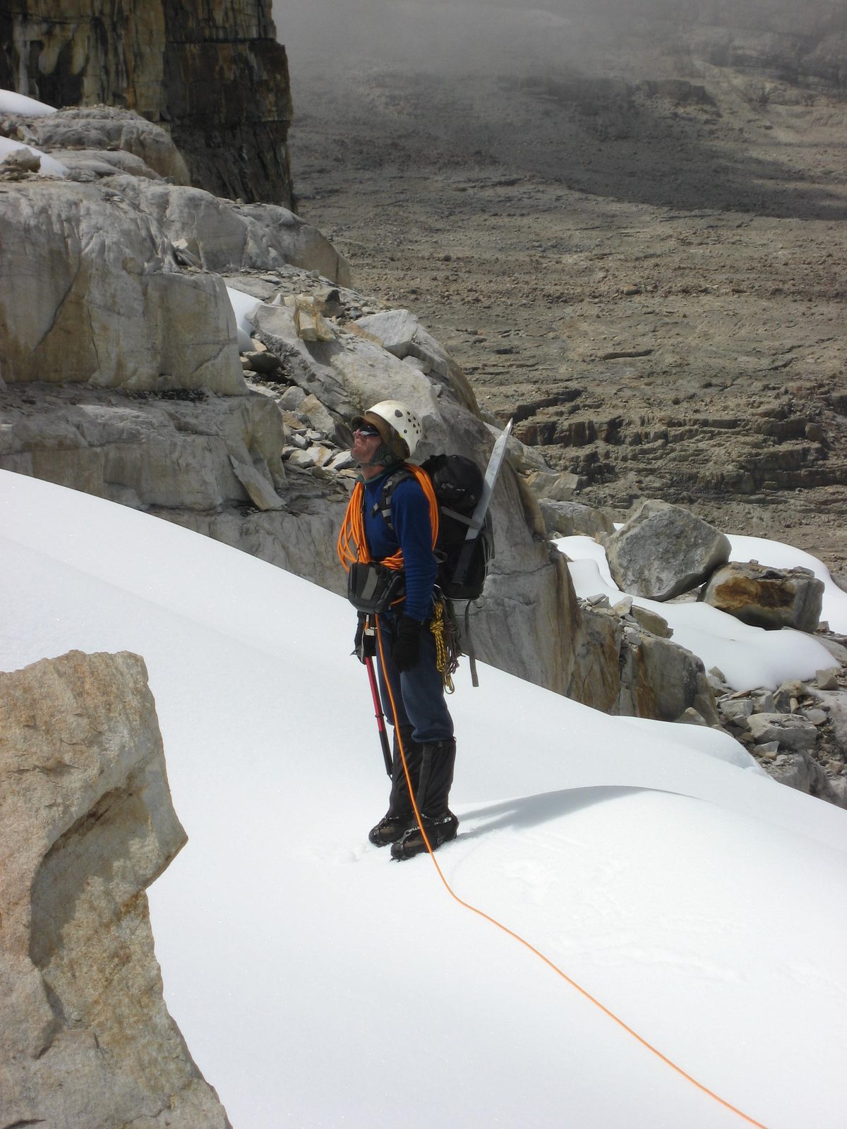 Close up of Rodrigo inspecting the cliff band for a good route.  There were plenty, but we...