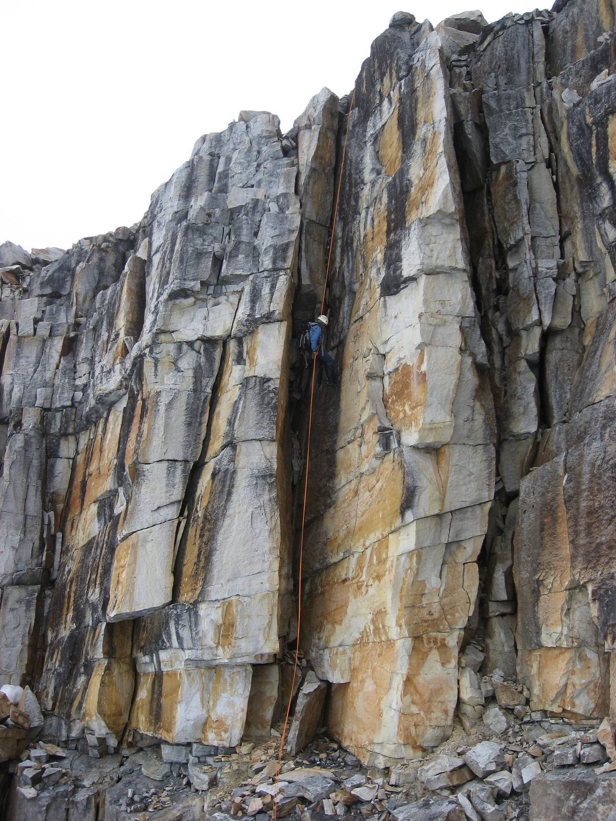 Rappelling back down the technical section.  We spent a lot of time making a decent anchor...