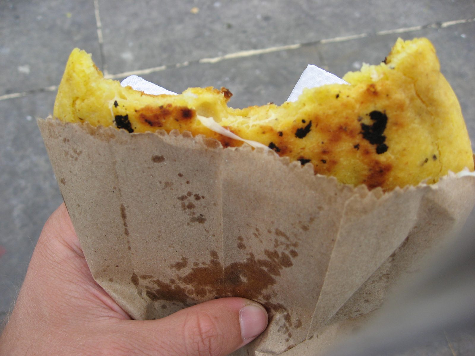 My 50 cent arepa.  The grease on the wrapper is my window to weight gain.
