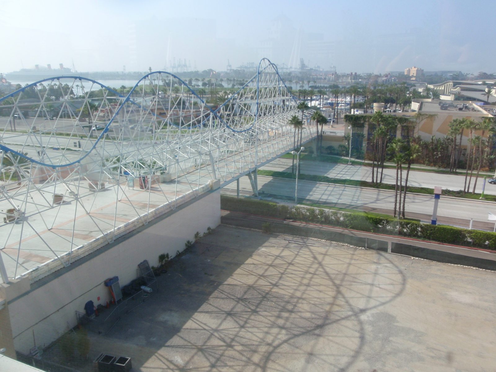 Crazy roller-coaster looking pedestrian bridge along the water front.  Seen here from the hotel pool.