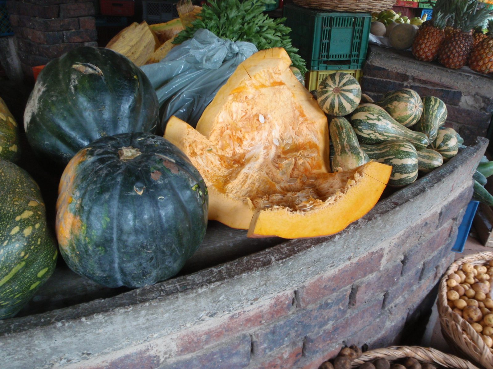At a Sunday morning market, buying some fruit for my 11-hour bus ride: one of the largest gourds...