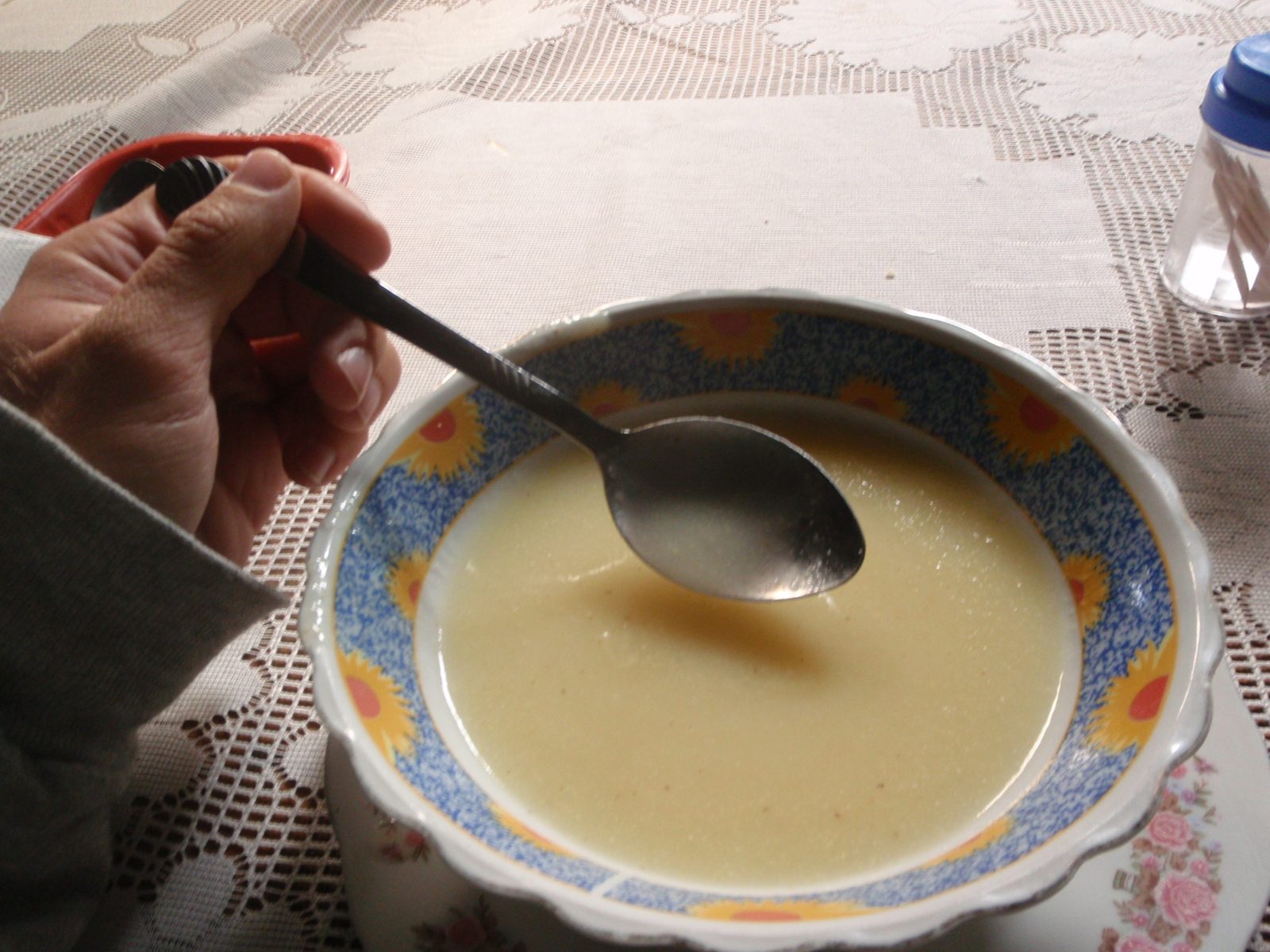 Mmmm... breakfast soup.  It was sort of a corn chowder.  The corn here was so much better than...