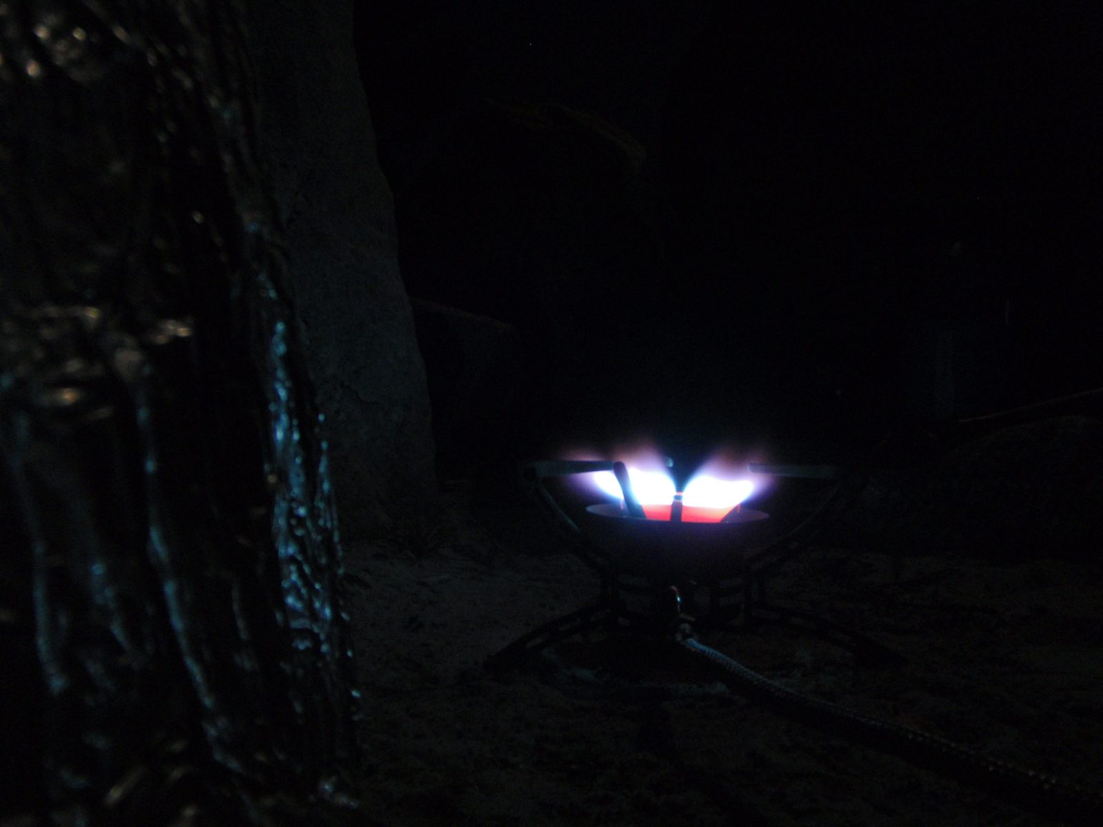 Our stove.  Rodrigo managed to get his MSR stove working on ordinary car gasoline, which made...