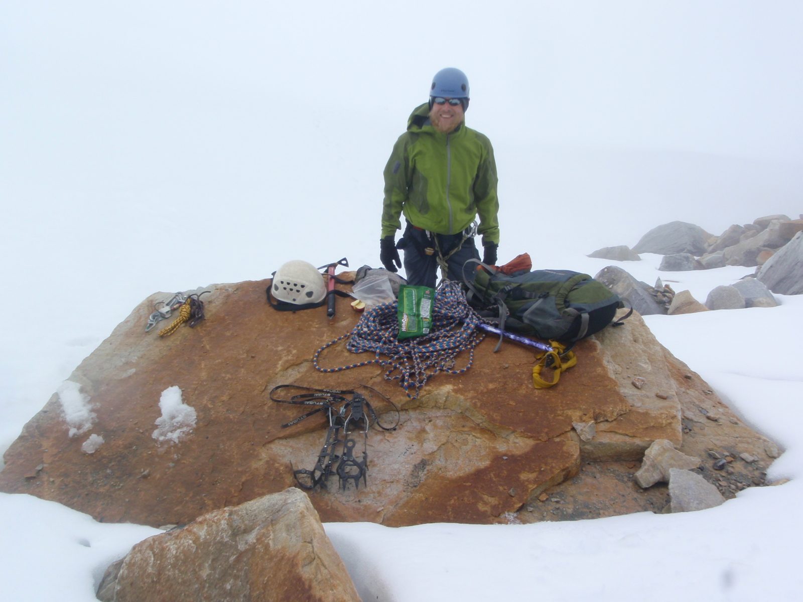 Stopping for a snack at the bottom of the glacier.