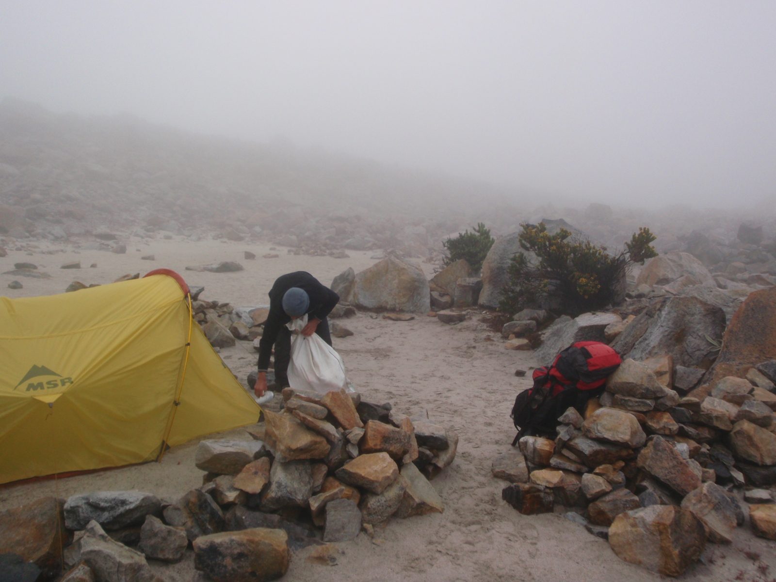 Next day: packing up camp and deciding to leave a day early as the weather was worse than the day before.