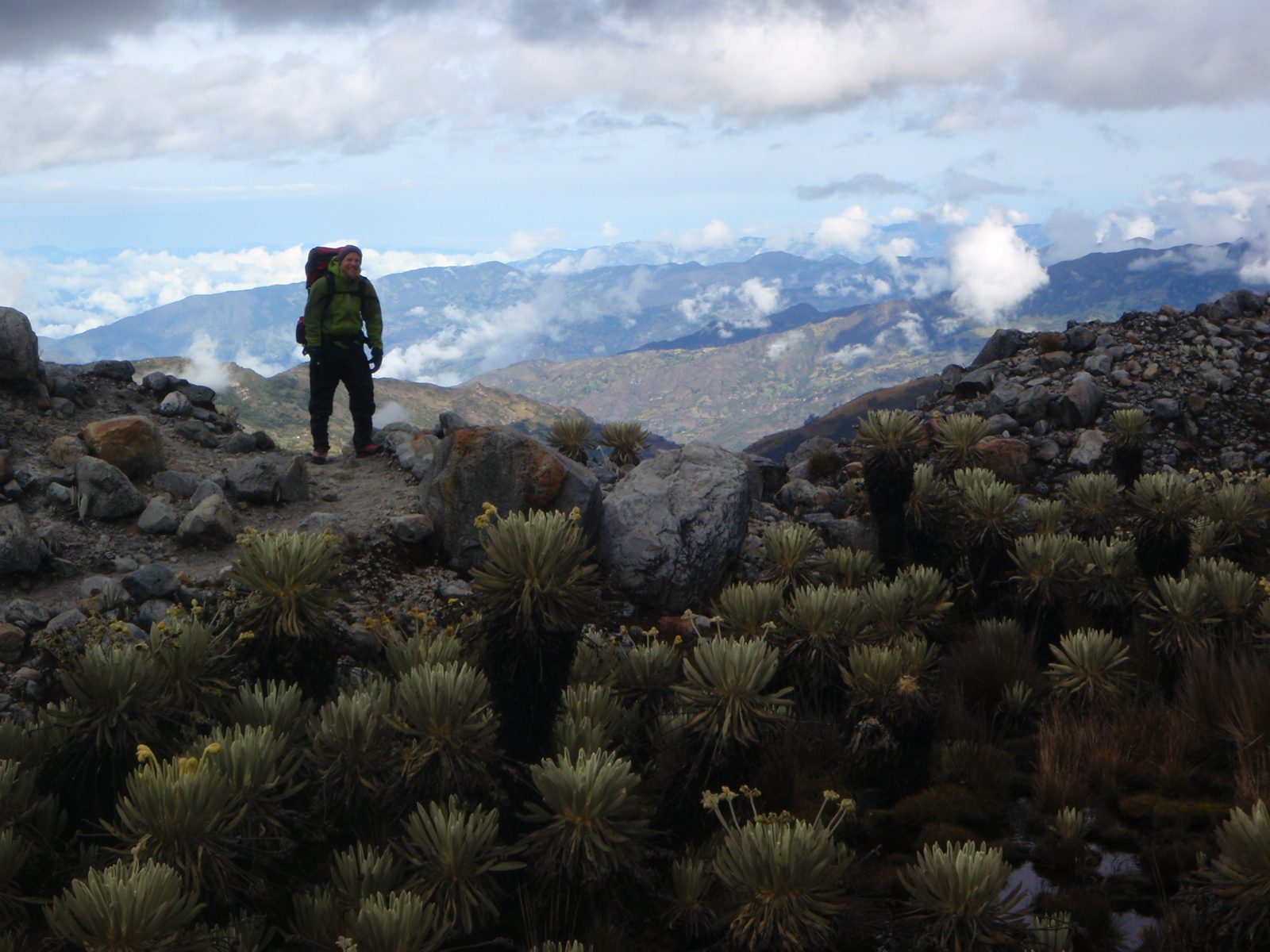 John and some frailejones in the foreground.  On the hike out.