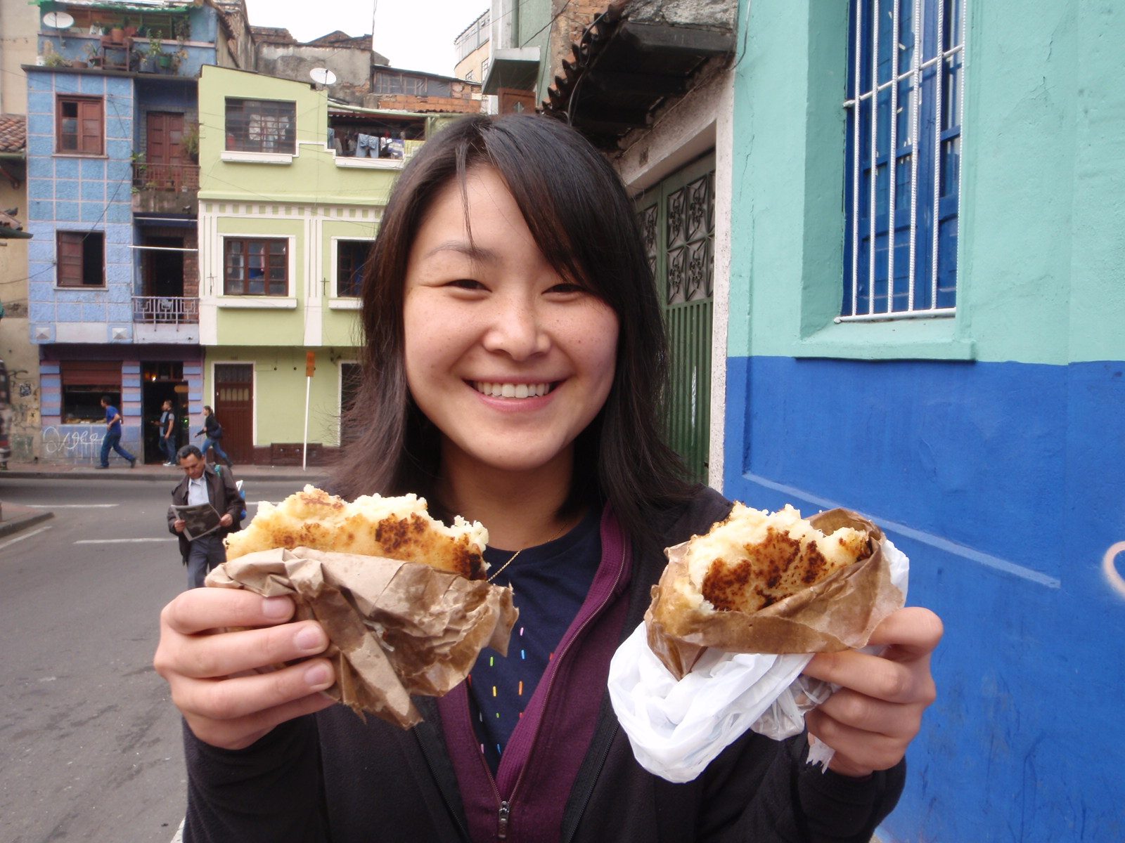 Breakfast arepas in Bogota.