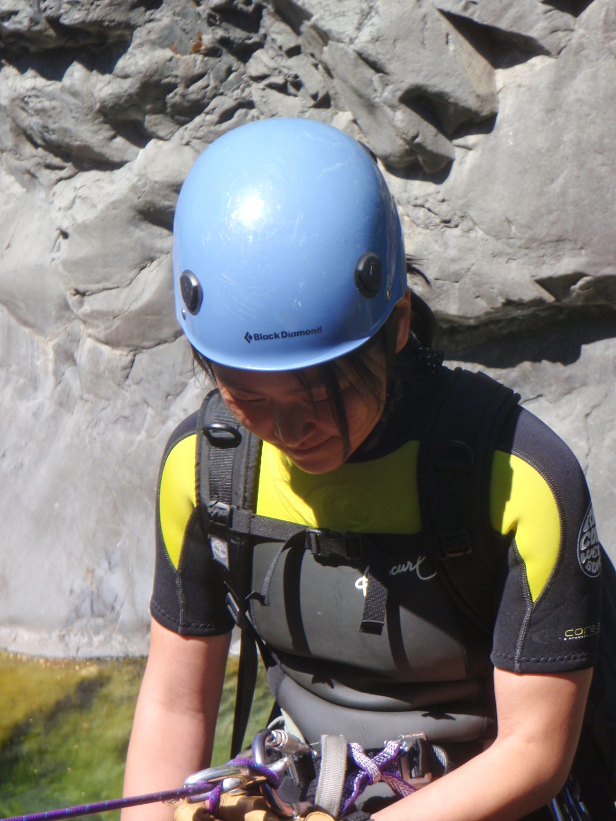 Monica rappelling.