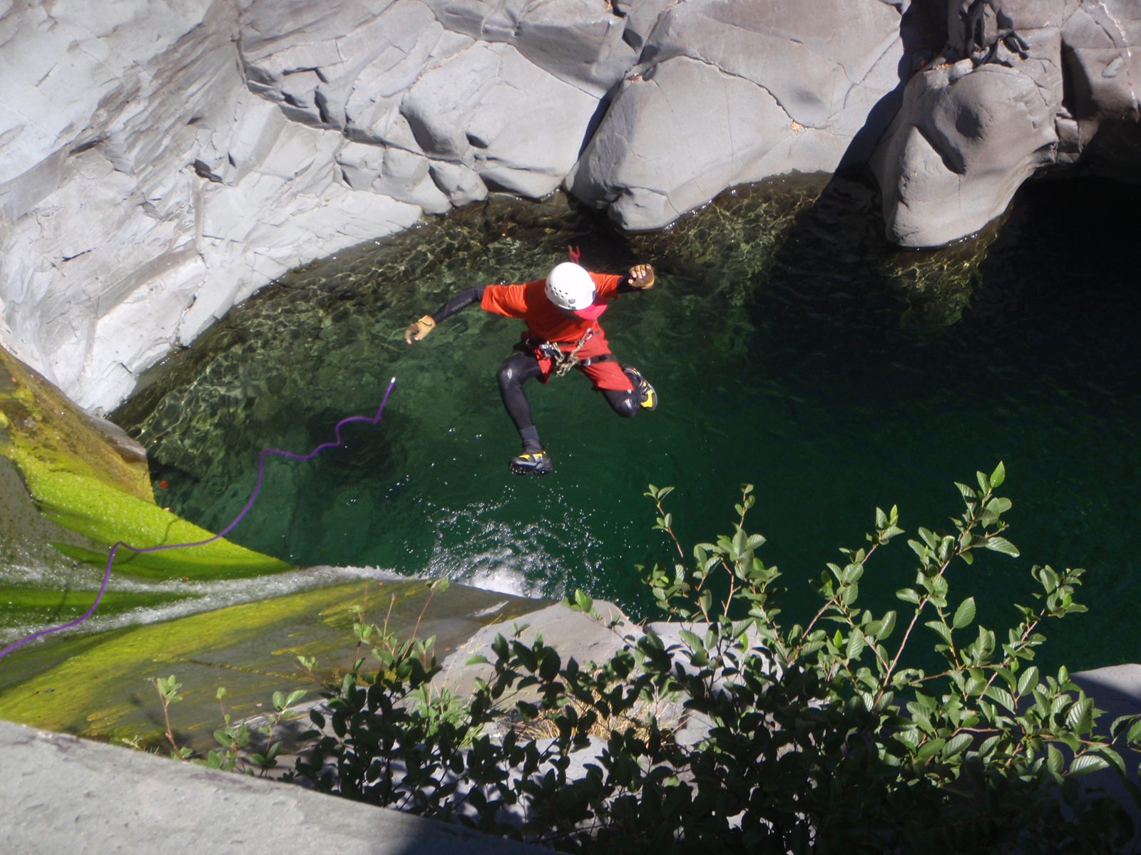 Geronimo!  John, after reaching the end of the rope on the final rappel.  The rope recoils like...