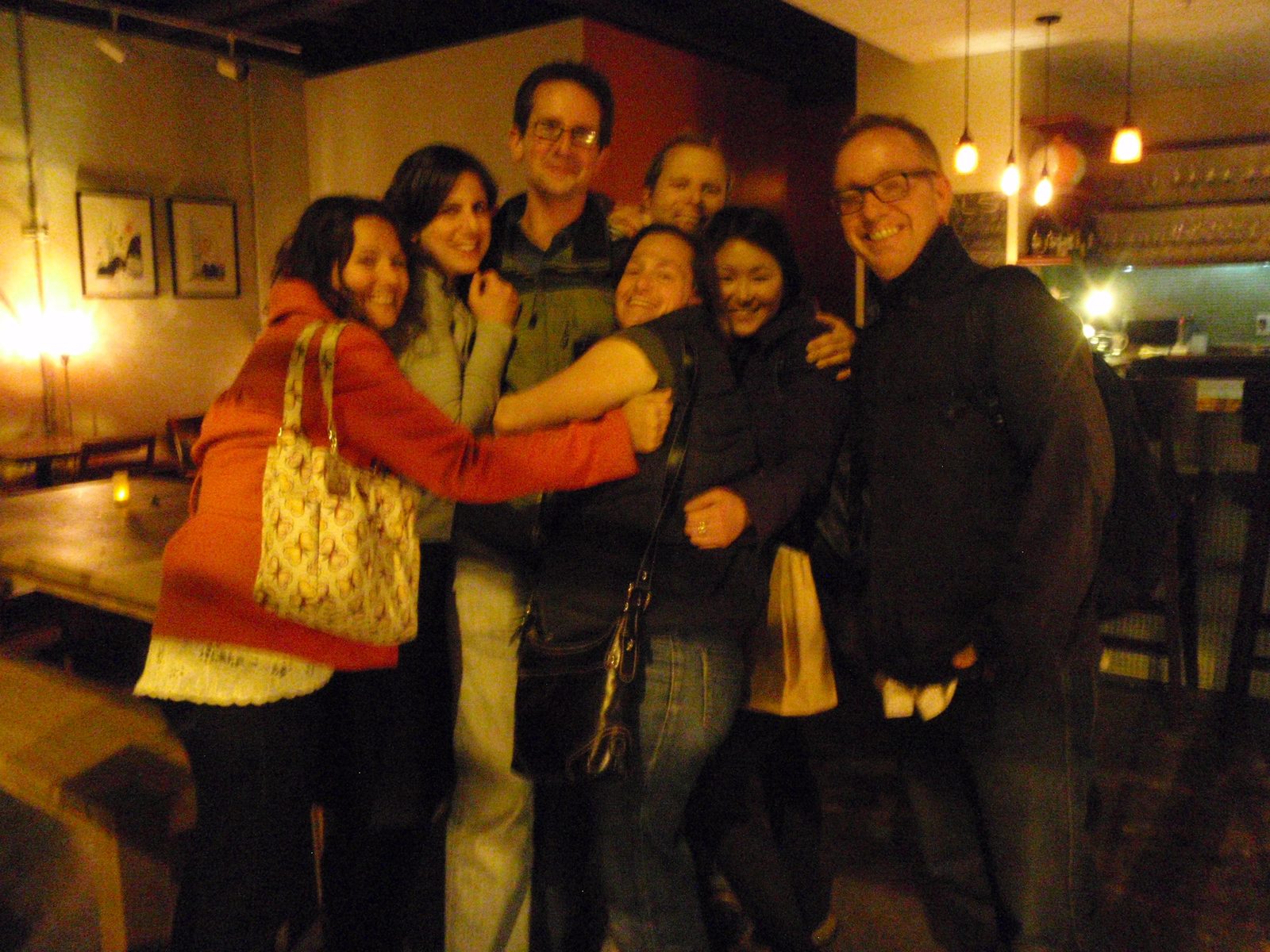 Kate, Lee, Rob, John, Philip, Monica and Sharma (clockwise from left) at Encuentro vegetarian...