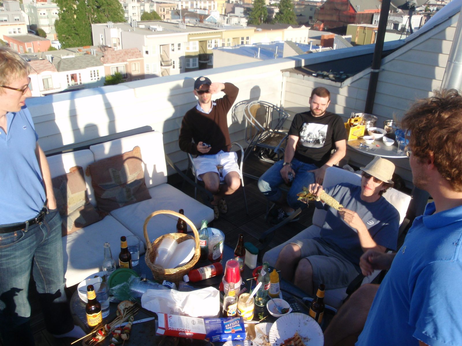 More barbecue on the roof! Trevor, Jon, Ian, David and Michael (left to right).