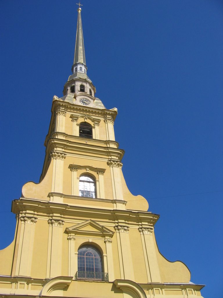 The church steeple of Saints Peter and Paul Cathedral inside the Peter and Paul fortress.  This...
