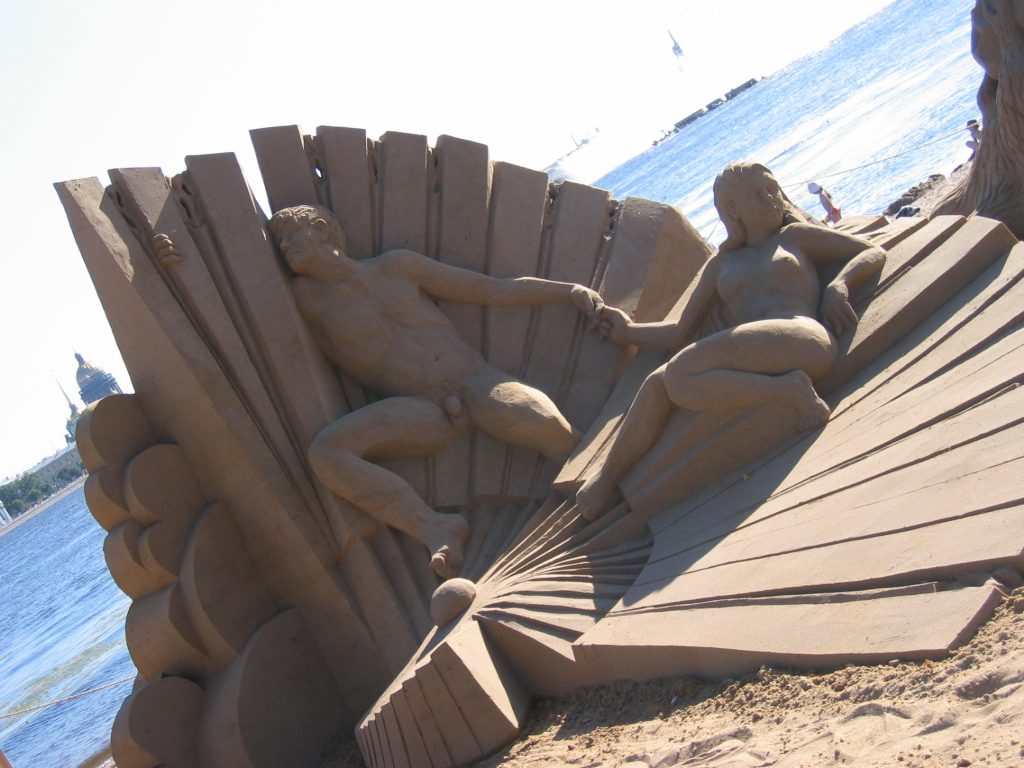 A somewhat surreal sand sculpture.
