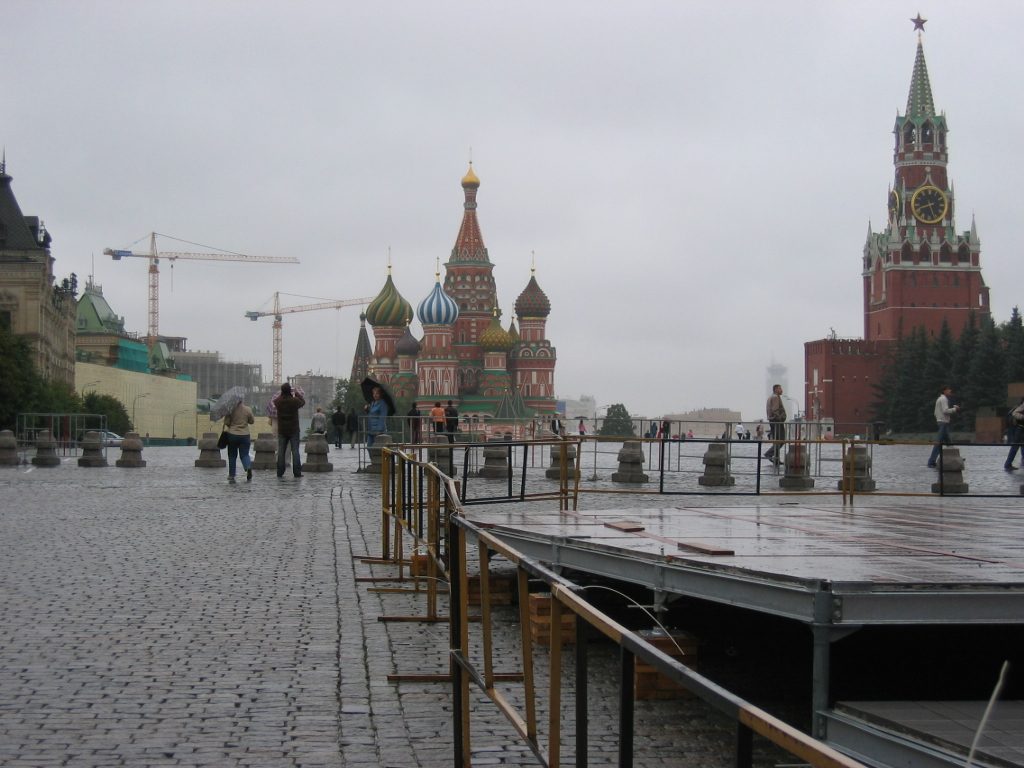 St. Basil's and the Kremlin bell tower.  You normally don't see Red Square this empty.