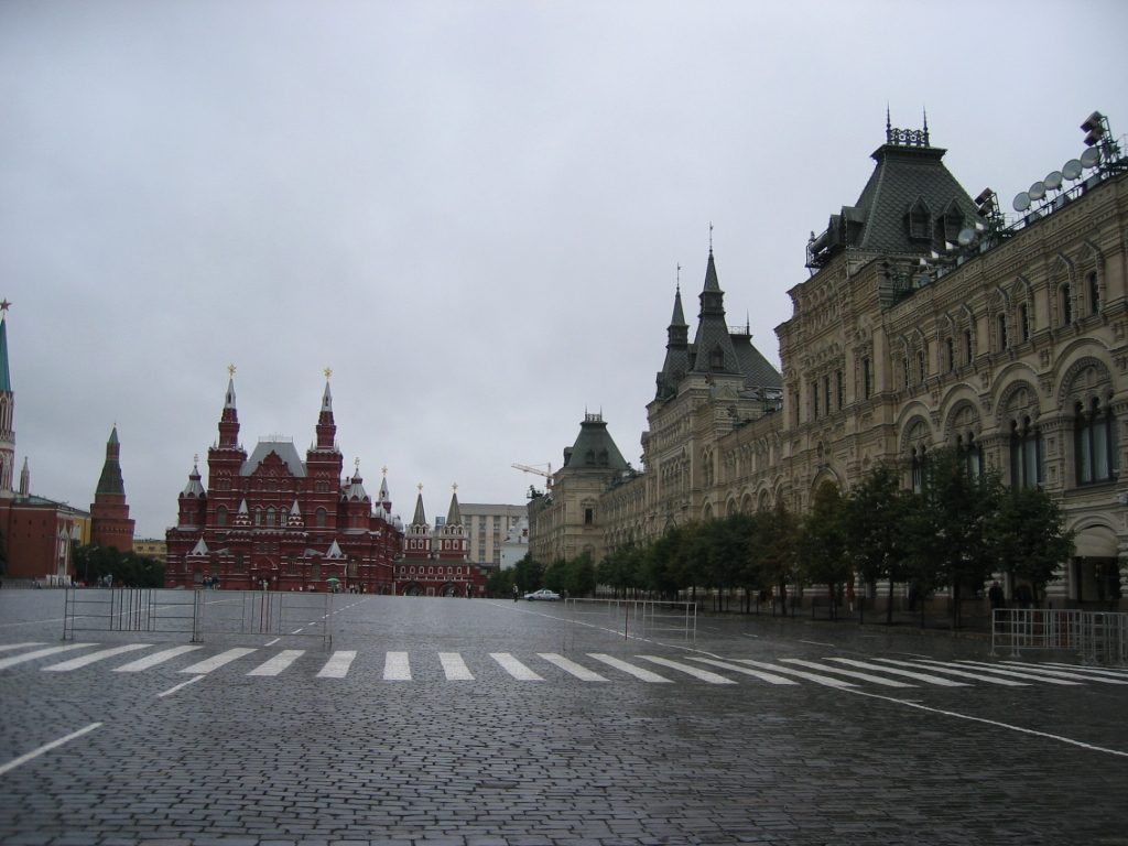 The GUM shopping center for the noveau riche on Red Square with the State History Museum in the...