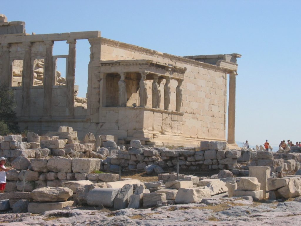 The Karyatids (not originals - they are either in the British Museum (2), the Acropolis Museum...
