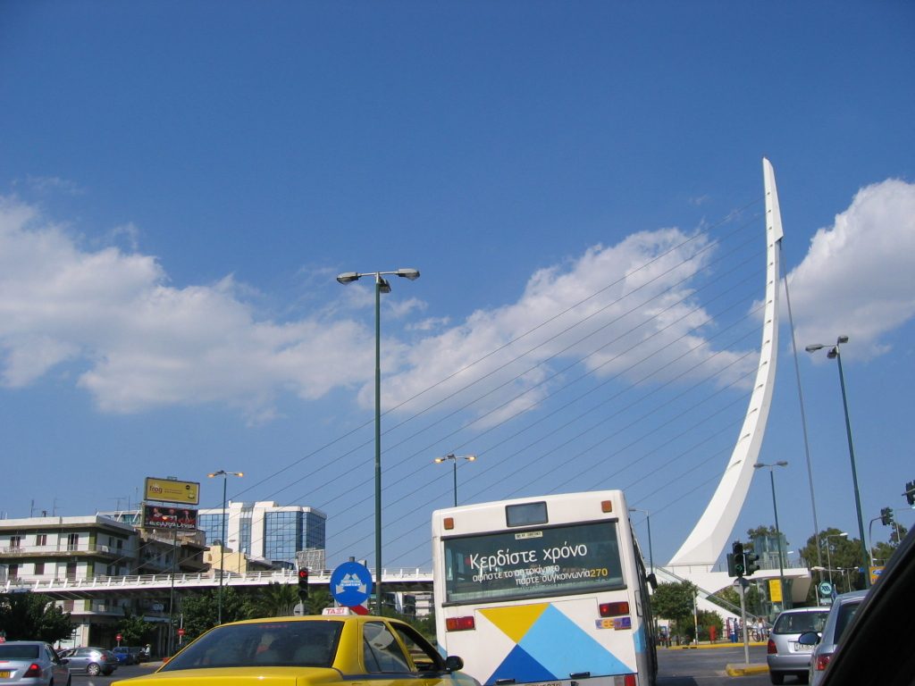 Santiago Calatrava bridge in Athens.  Calatrava designed the 2004 Olympic Statium and complex in...