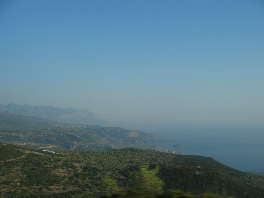 View of the Aegean from the road to Clea's village.