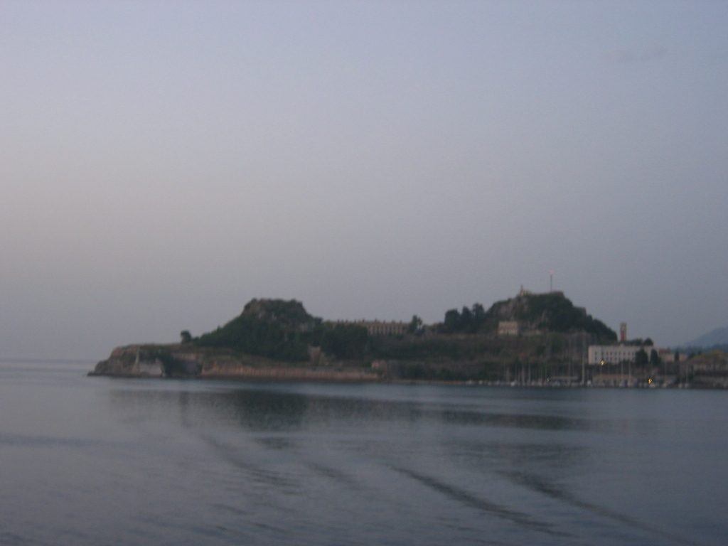 View from my cabin window as I woke up the next morning.  Corfu's old fortress on the left and...