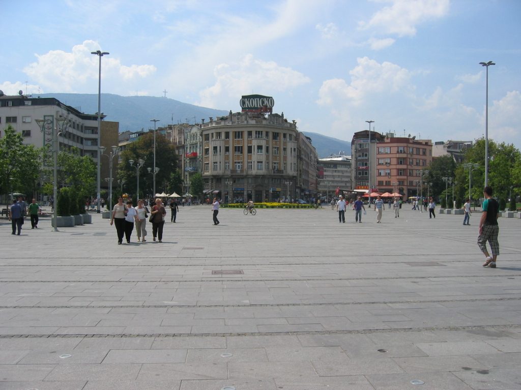 Main square in downtown Skopje.  Since Skopje is an art and music capital of the region, it is...