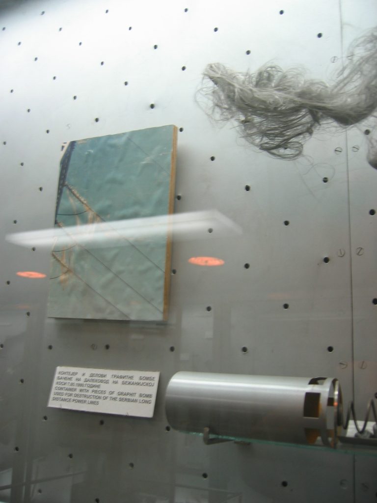 Graphite "wool" used for disabling high voltage power lines without destroying them.