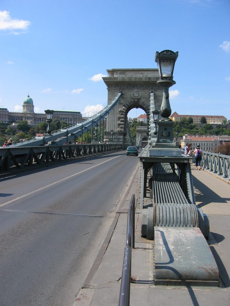 Chain bridge: one of the many that span the Danube and link Buda to Pest.