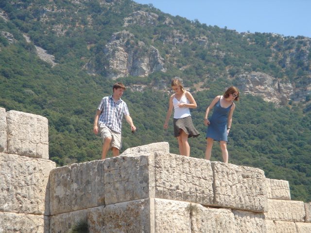On top of one of the towers surrounding a gate at Messene.