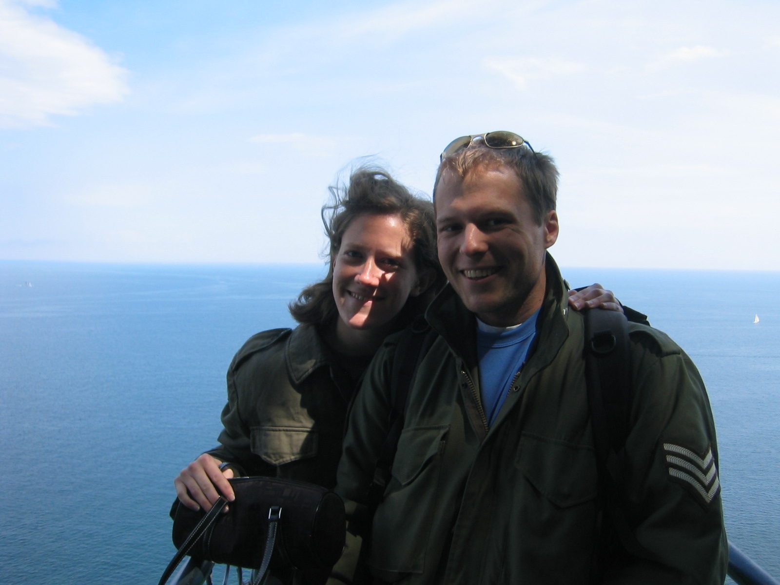 Alison and John on the top of the chalk cliffs, the Baltic Sea in the background.
