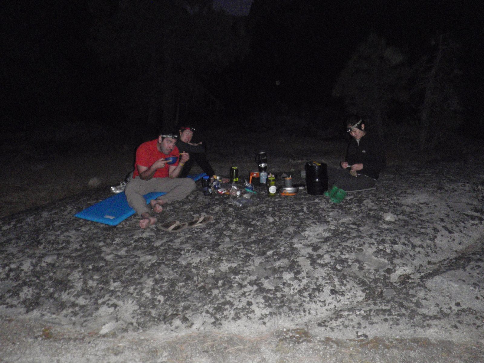 Finishing dinner in the dark.