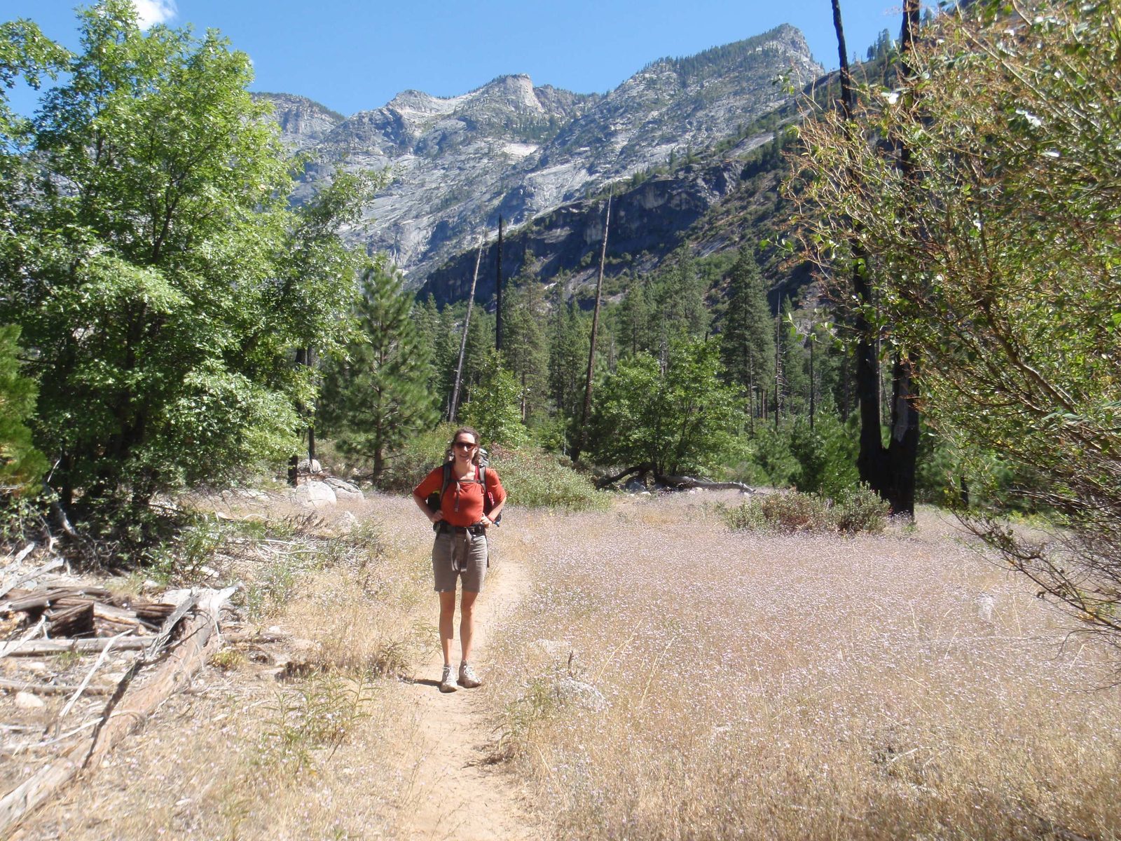 Mel in a field of wildflowers.