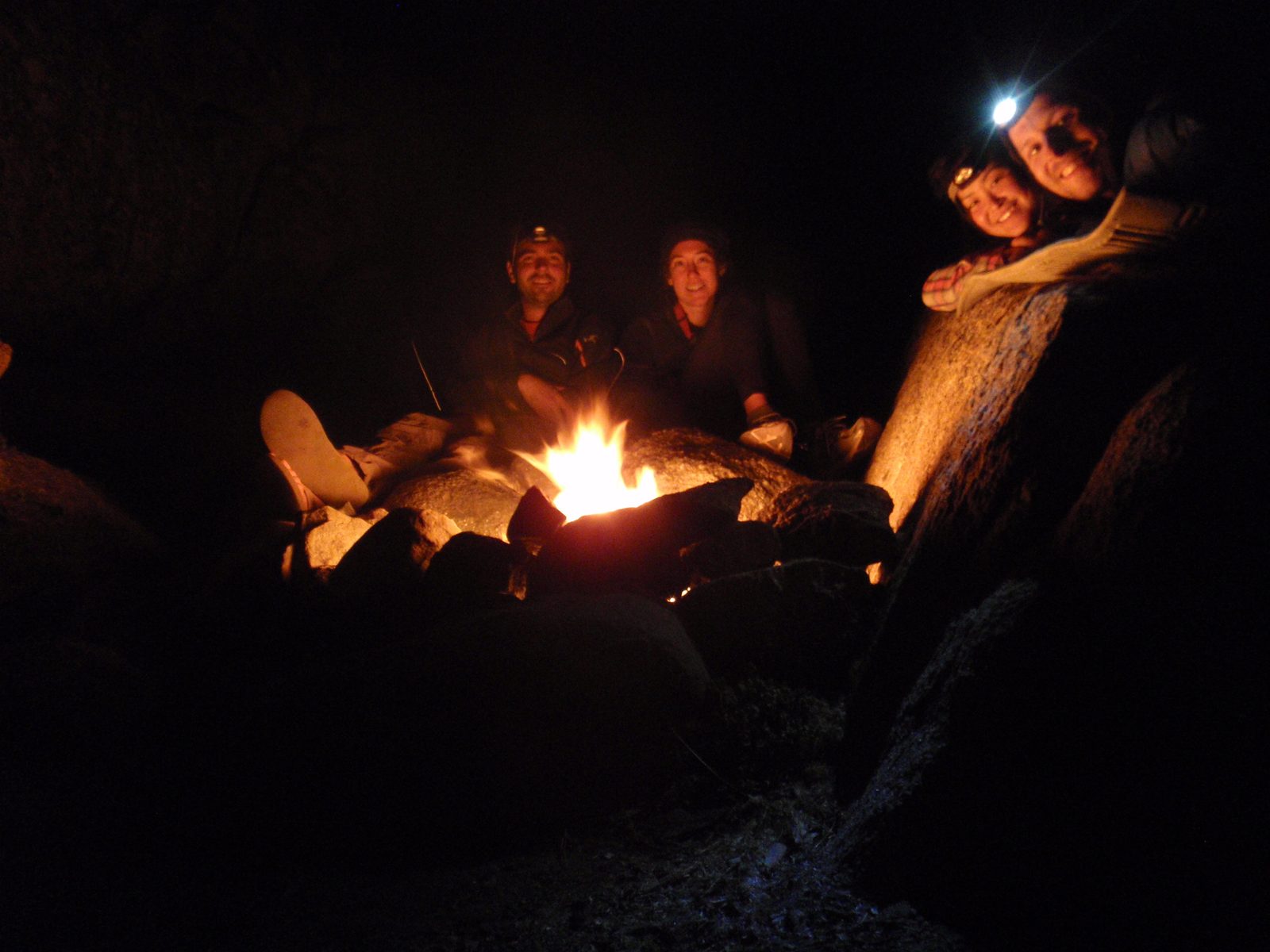 Hanging out by the fire after dark.