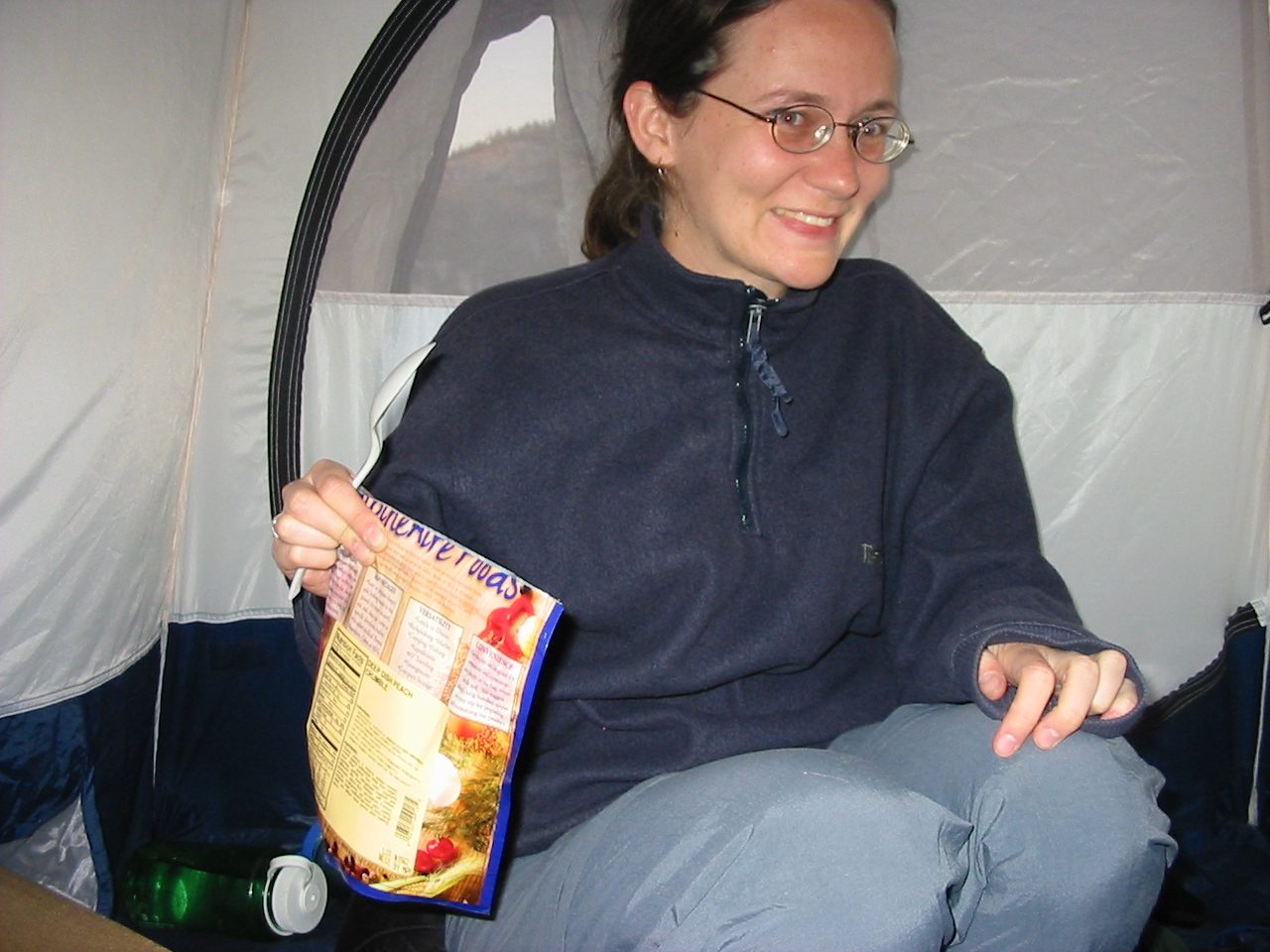 Mmmm.... Alpine Aire peach cobbler + in the tent to avoid mosquitos = crazy delicious.