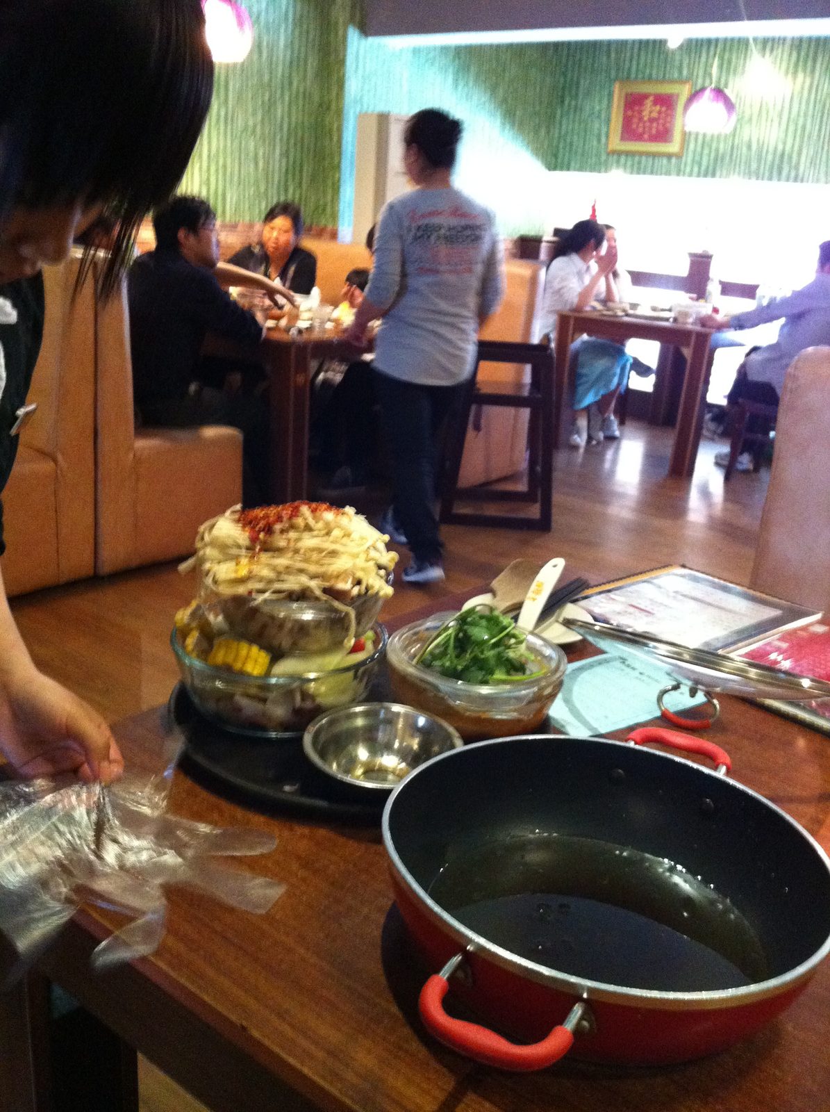 Lunch at a local hotpot restaurant on my day off. Mushrooms, pumpkin and pickles.