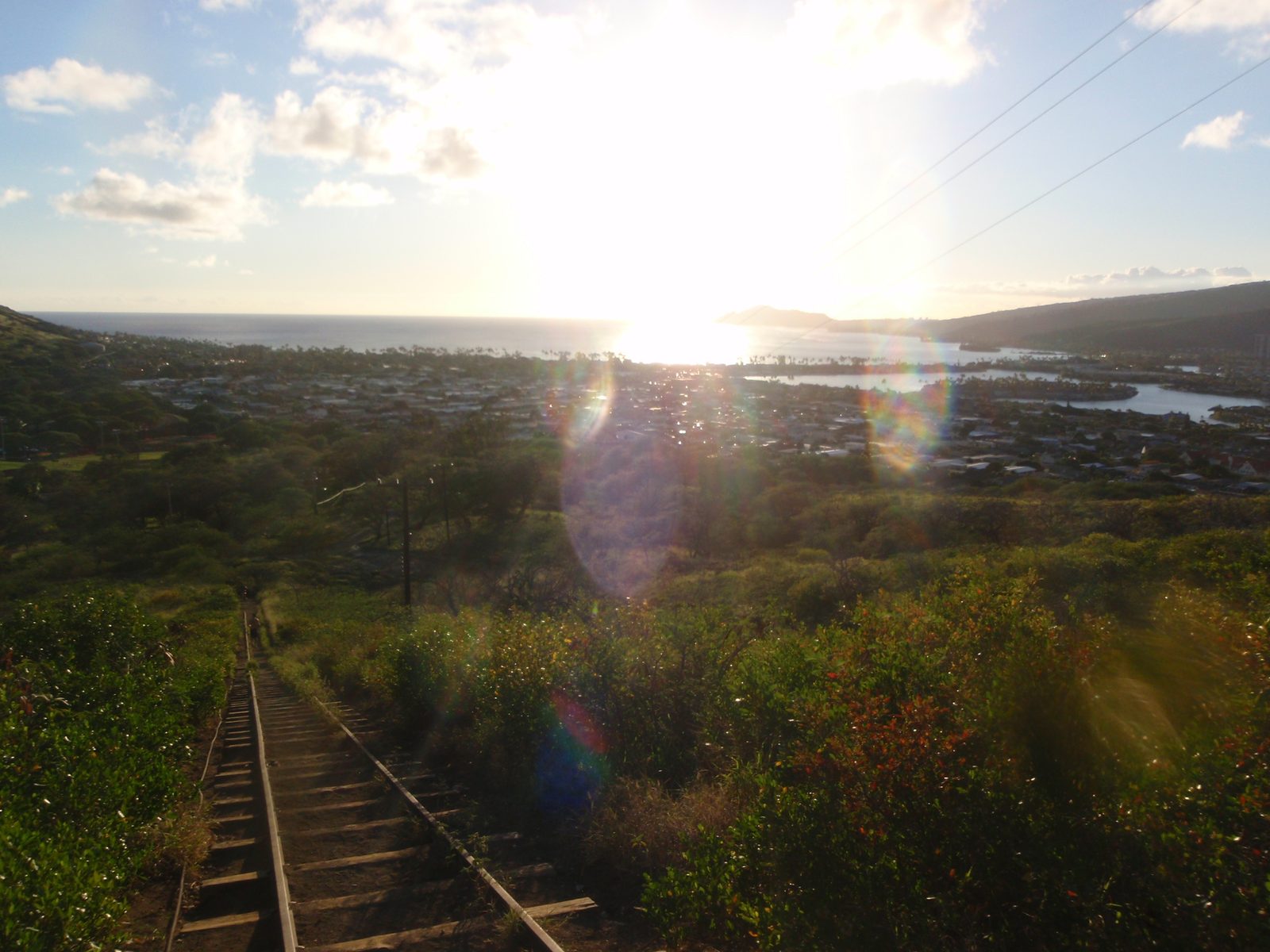 A view from part way up the trail, looking southwest back toward Honolulu in the far distance.