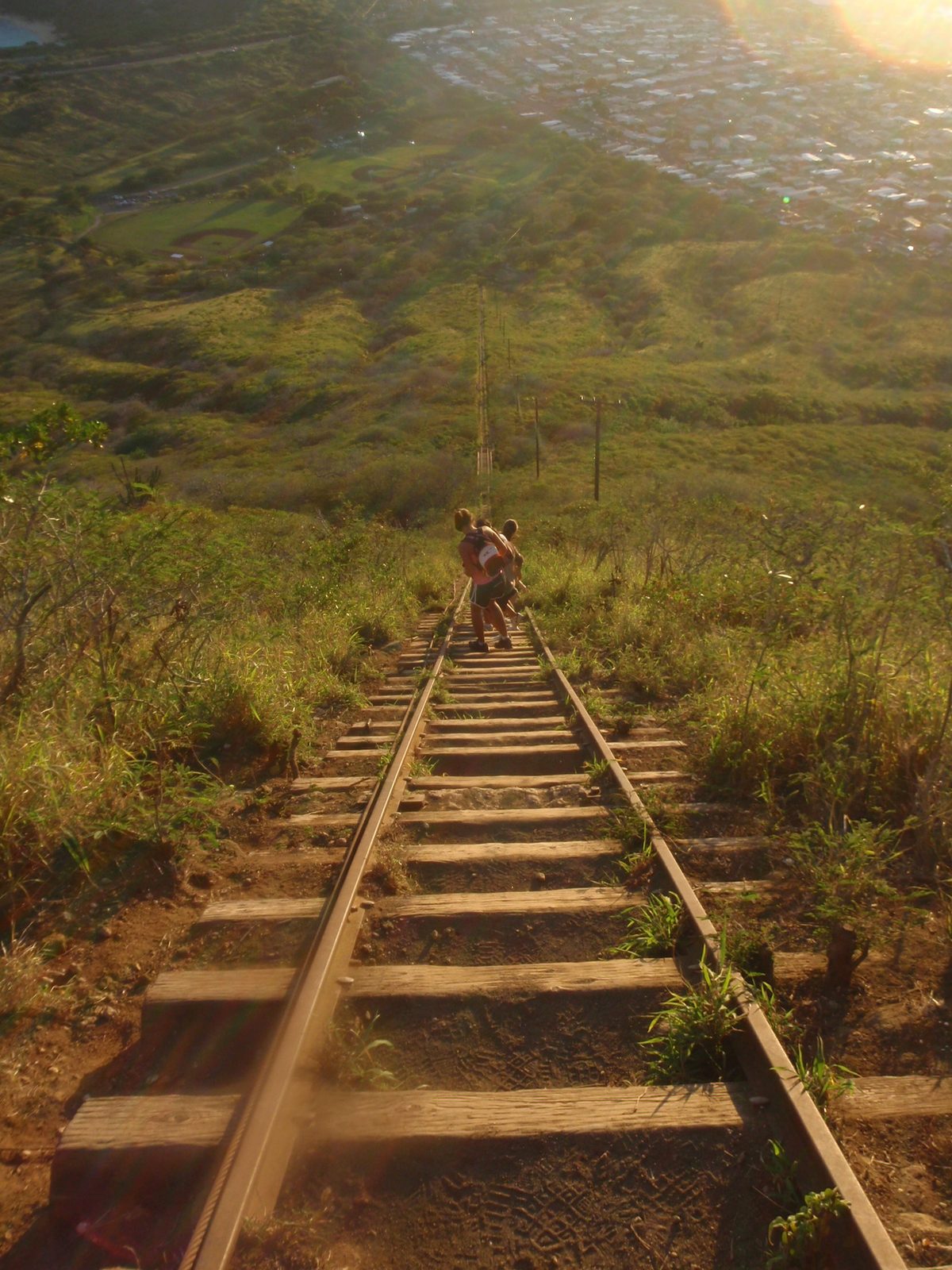 Looking down from probably the steepest section of the trail.  The steel cable from the...
