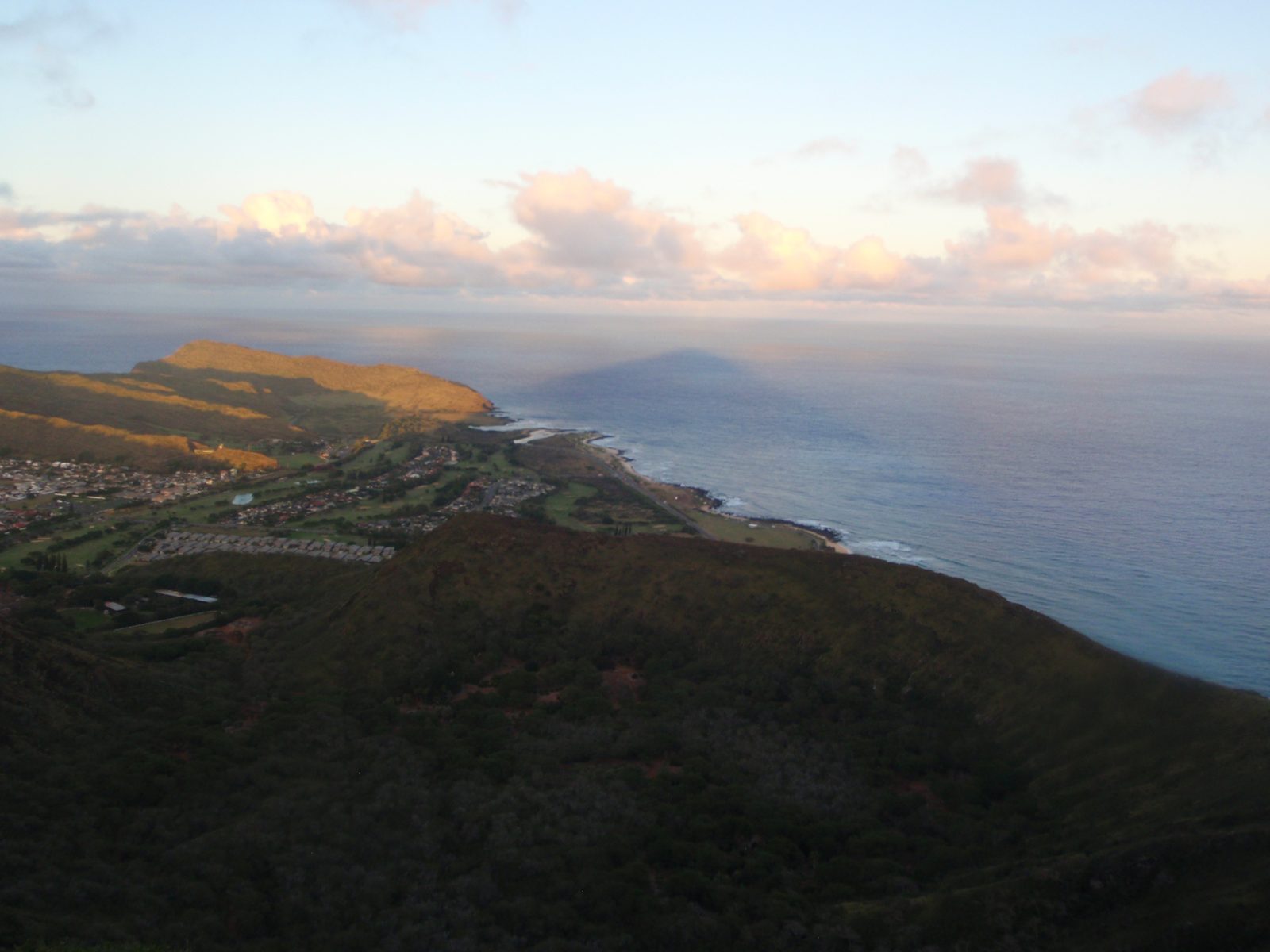 Looking northeast, with the shadow of the cone I am standing on cast against the ocean.  Note to...