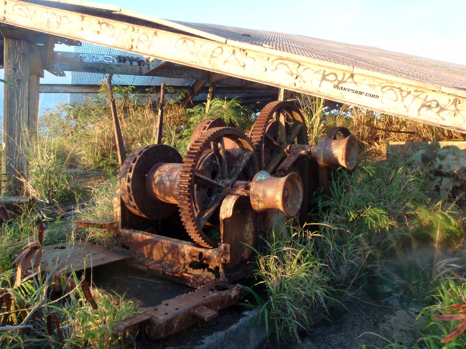 Some rusted out mechanical equipment probably related to the operation of the funicular.